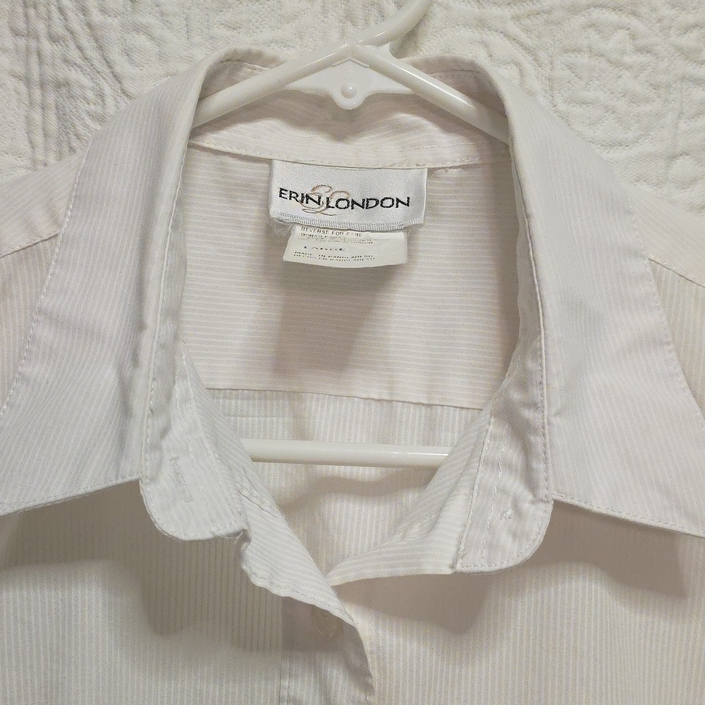 Vintage 90s Erin London button down blouse shirt top white floral large casual - Picture 7 of 10